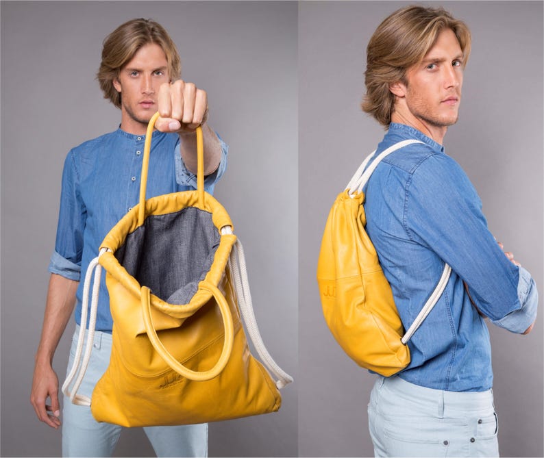 Yellow leather backpack men UNISEX leather handbag Etsy