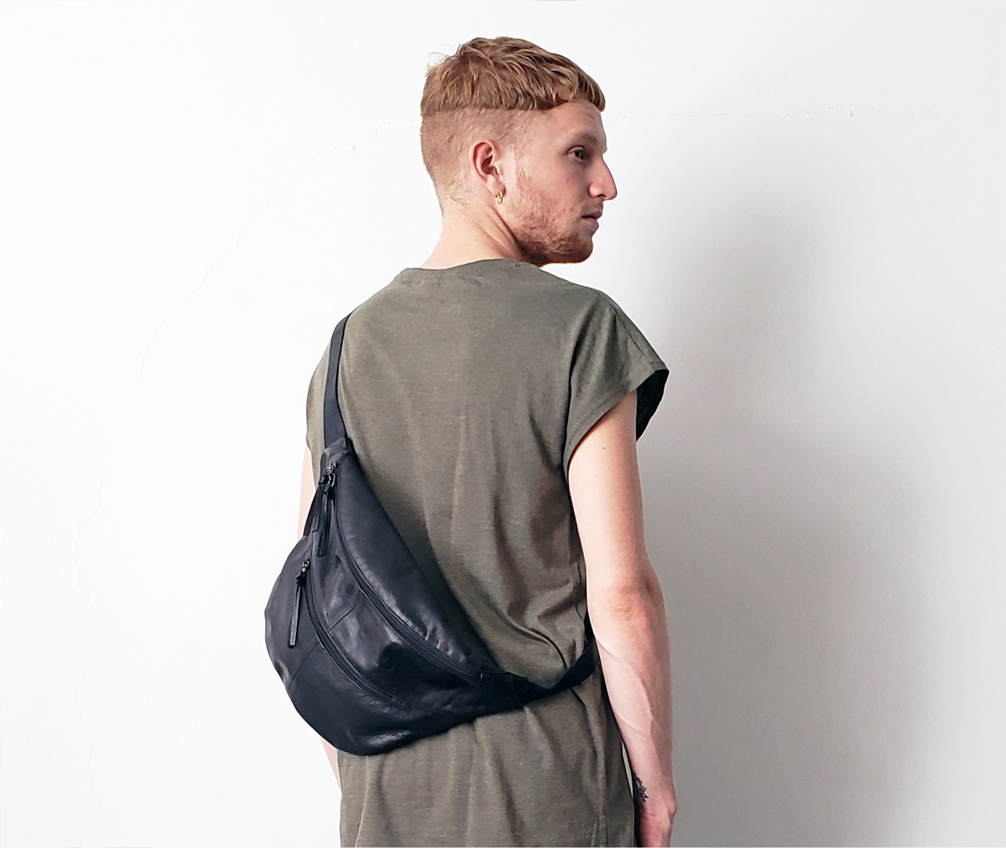 3in1 Black Leather Double Zipper Belt Bag- Large Leather 3in1 Black Leather Double Zipper Belt Bag- Large Leather