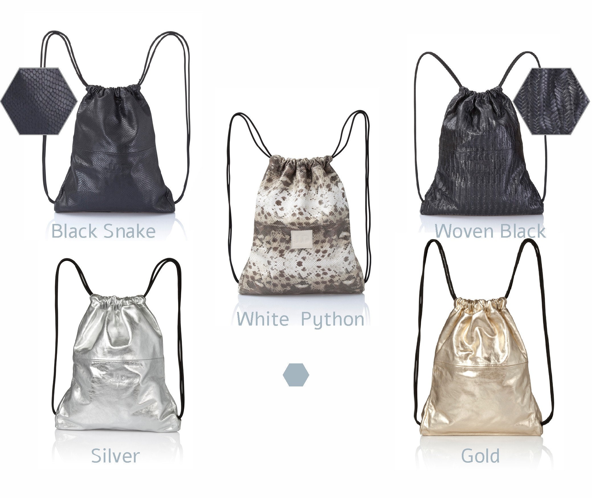 2-in-1 Convertible Leather Drawstring Bag - Black Python 