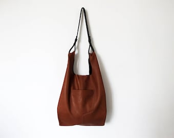 Brown leather tote crossbody- shopper leather bag- SALE slouchy leather tote brown leather shopper handbag handmade brown leather tote women