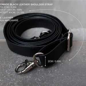 Handmade real genuine black leather strap crossbody bag replacement strap