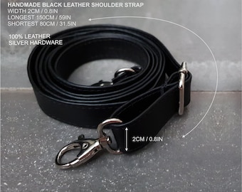 Handmade real genuine black leather strap crossbody bag replacement strap