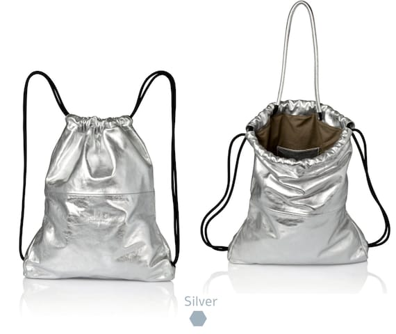 Silver Leather Tote Oversized Tote Bag Handmade With Metallic 