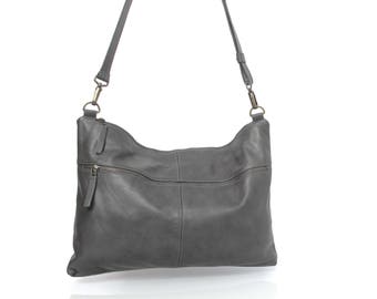 Grey leather hobo bag women soft leather bag SALE grey leather shoulder bag women large leather crossbody laptop bag women grey leather bag