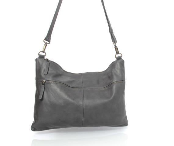 Grey leather hobo bag women soft leather bag SALE grey leather shoulder bag women large leather crossbody laptop bag women grey leather bag