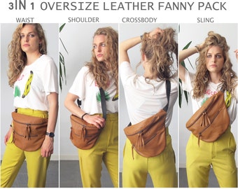 3in1 Camel Leather Bum Bag Women Leather Crossbody Bag Slouchy Leather Bag Large Leather Fanny Pack Large Leather Waist Bag for Travel Etsy