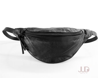 Black Leather fanny pack - hip bag SALE waist Purse - black leather ba - waist pack holster - soft black leather crossbody bag- black pouch