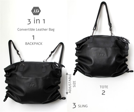 black leather rucksack handbag