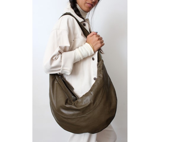 Large Croissant Bag in Green Leather