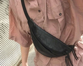 soft black leather fanny pack SALE leather bum bag- leather waist bag - leather holster bag- waist pouch- black leather crossbody fanny pack