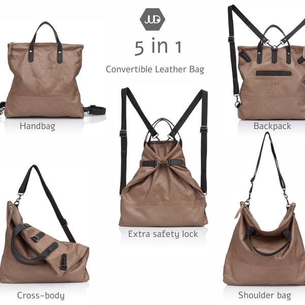 5in1 Walnut brown convertible leather backpack tote laptop leather backpack women leather bag leather backpack purse  backpack tote