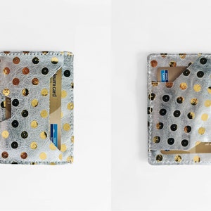 Carteira de cartões de couro prateado e capa de passaporte, carteira de passaporte de couro presente para ele, presente para seu bolso frontal, carteira de couro, capa de passaporte