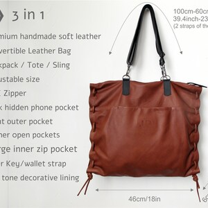 Large leather crossbody tote 3in1 convertible leather backpack women crossbody bag leather hobo bag convertible leather bag travel bag image 6