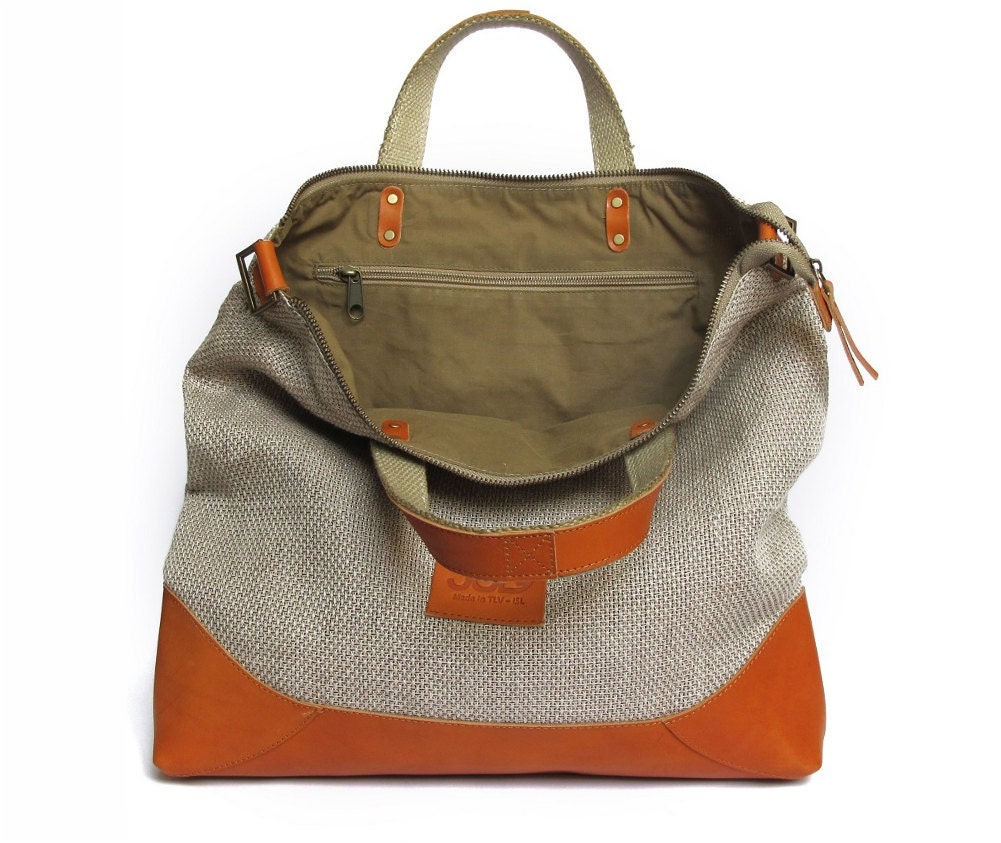 Linen and Leather handbag with zipper SALE handbag purse Etsy