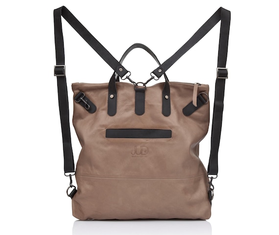 5-in-1 Walnut brown convertible leather backpack tote laptop bag leather backpack women leather bag leather backpack purse - Unisex