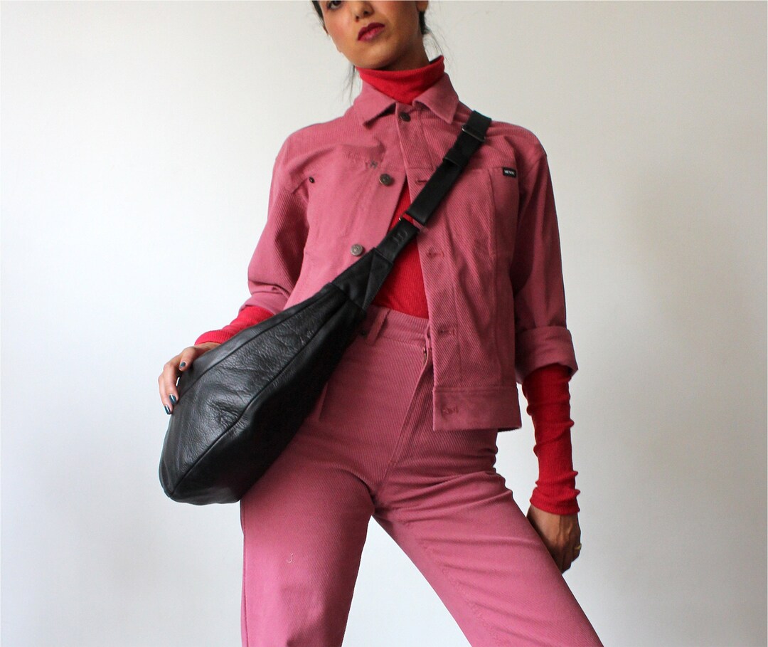 Leather Banana Bag Women Black Leather Bag Hobo Leather Bag Leather