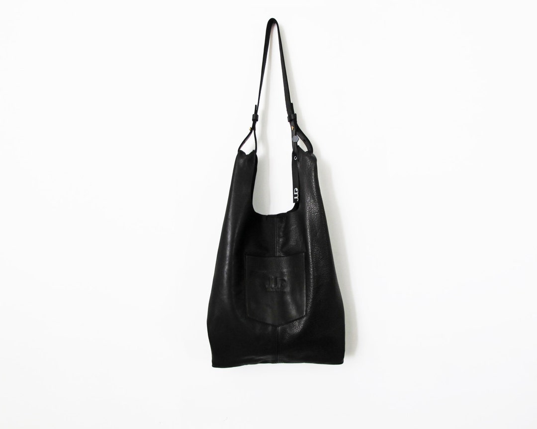 Black Leather Tote Shopper Leather Bag SALE Slouchy Leather Tote Sack