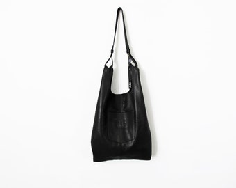 Black leather tote- shopper leather bag- SALE slouchy leather tote- sack bag leather handbag shopper bag women bag soft leather tote bag