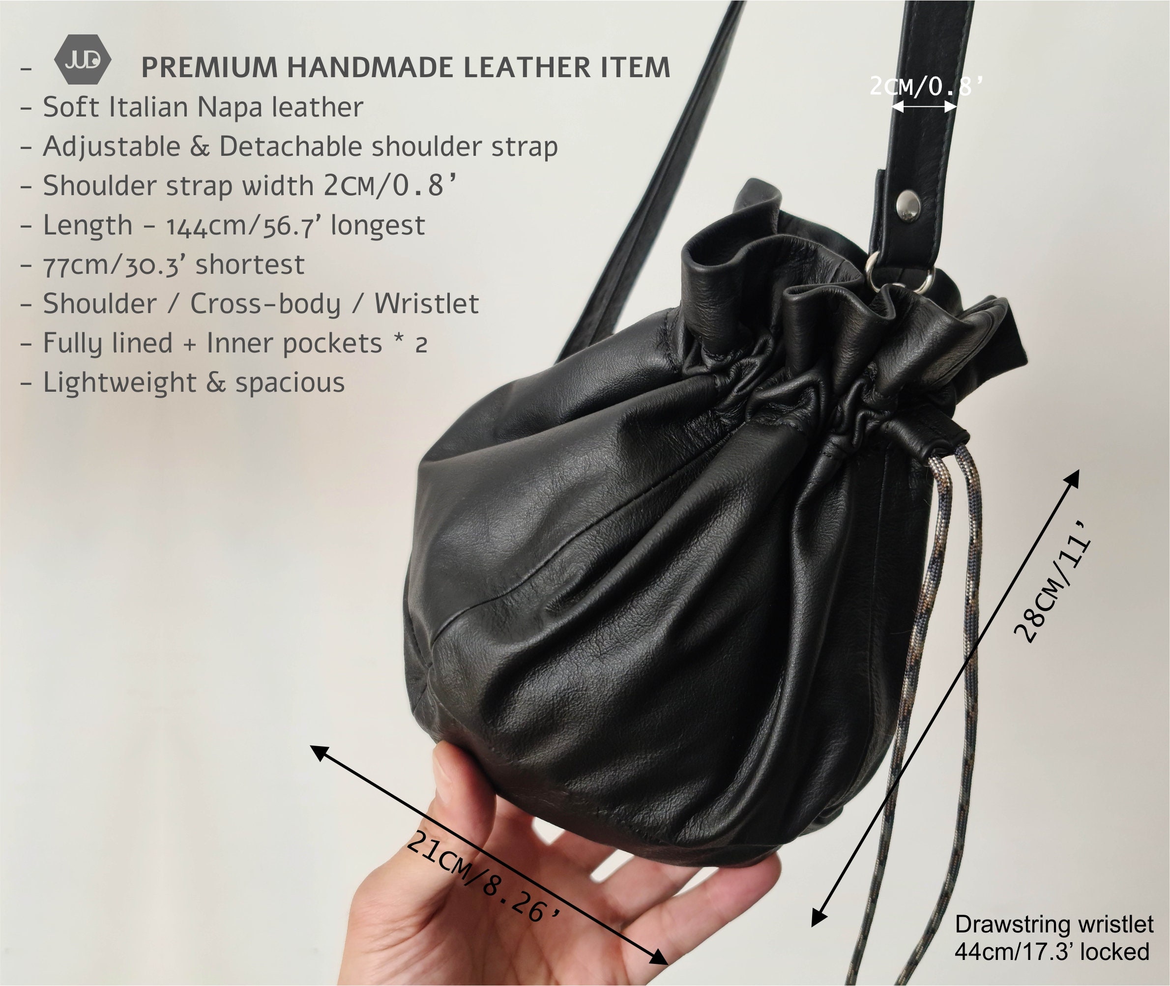 3in1 Soft Brown Leather Bag Drawstring Bag for Women Sling