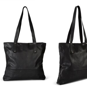 Black leather tote with zipper black leather bag women SALE soft leather handbag- leather shoulder bag large leather bag slouchy leather bag image 3