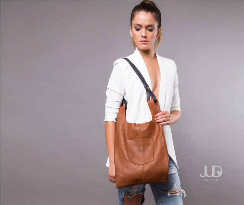 Camel brown leather bag women leather tote bag unisex leather bags SALE soft leather tote leather handbag handmade large leather crossbody image 3