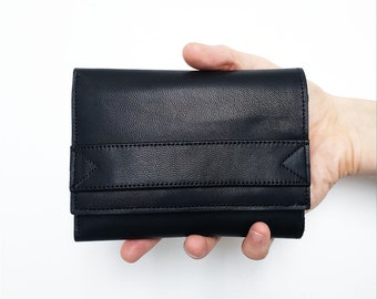 Black leather wallet women leather travel purse, leather passport case, leather travel wallet, compact size women leather wallet handmade