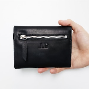 Cartera de cuero negro para mujeres o hombres cartera triple cuero tarjeta de crédito cartera pulsera hecha a mano por JUDTLV
