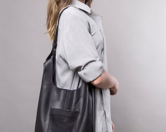 Black leather bag - black leather tote bag - women bags SALE soft leather handbag  everyday bag - shoulder bag - leather shopper bag