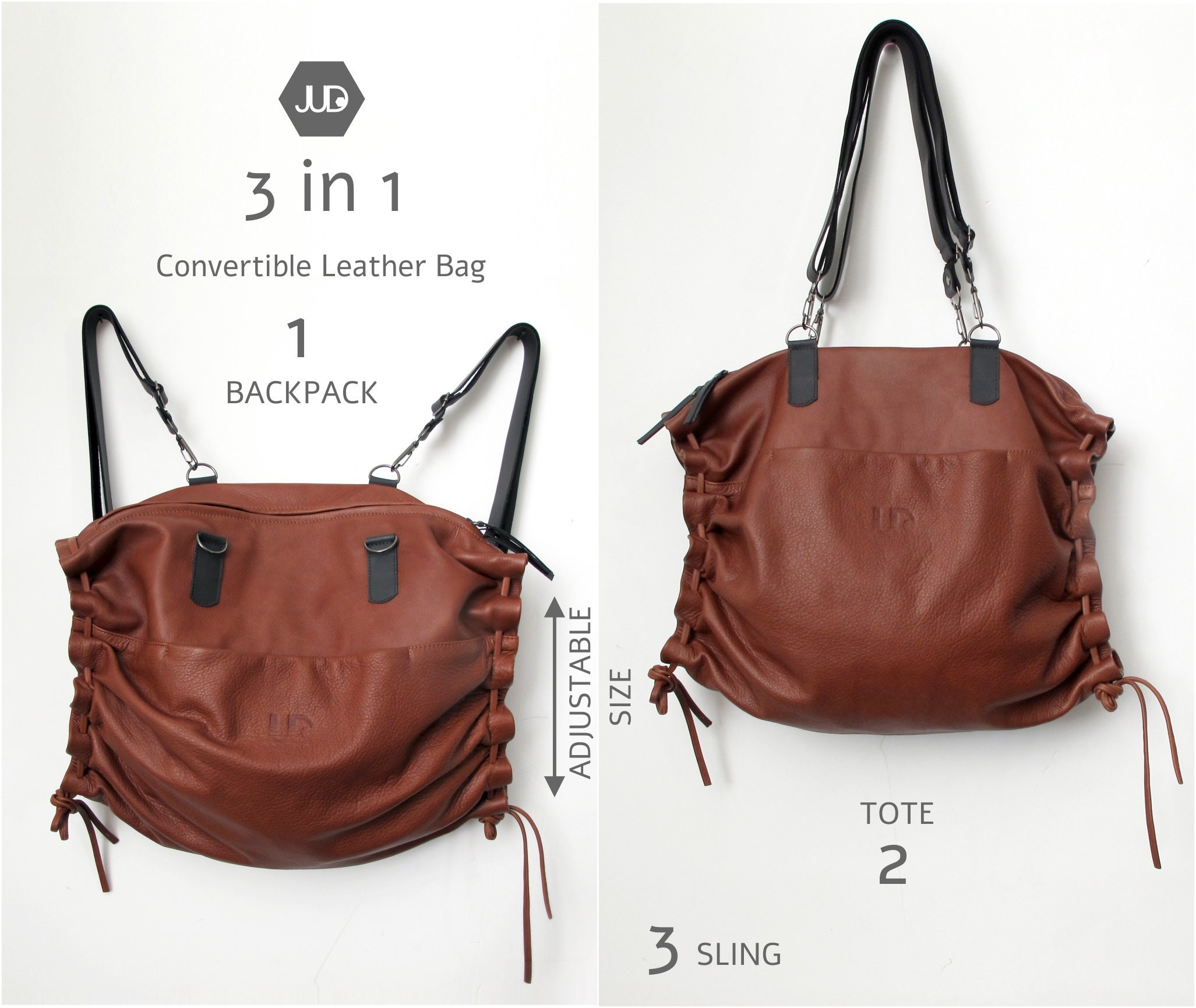3 in 1 backpack leather 3in1 Convertible Backpack, Tote & Crossbody Bag In Soft Italian Napa Leather Black