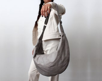 Bolso de cuero gris mujer bolso hobo de cuero bolso de cuero grande bolso de cuero suave bolso bandolera de cuero bolso de cuero boho bolso slouchy