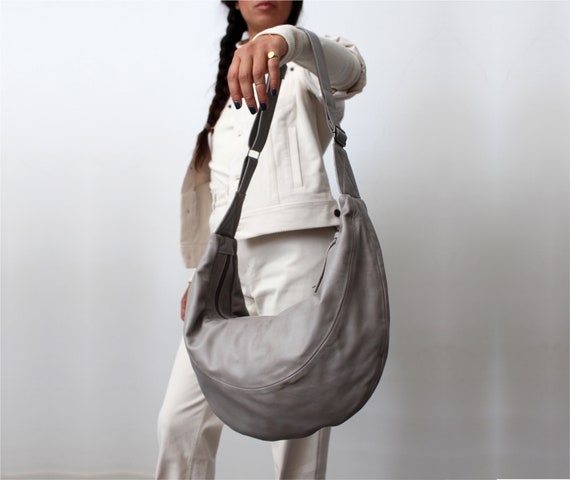 Light Grey Leather Hobo Bag Crossbody Shoulder Bags for Work