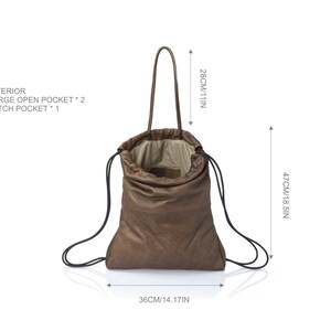 2-in-1 Convertible tan leather drawstring bag Handmade unisex travel leather backpack in soft camel brown Leather image 9