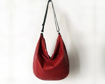 Rote Ledertasche Damen Leder Sling Leder Hobo Bag große Leder Geldbörse weiche Ledertasche Crossbody Ledertasche Damen Leder Umhängetasche