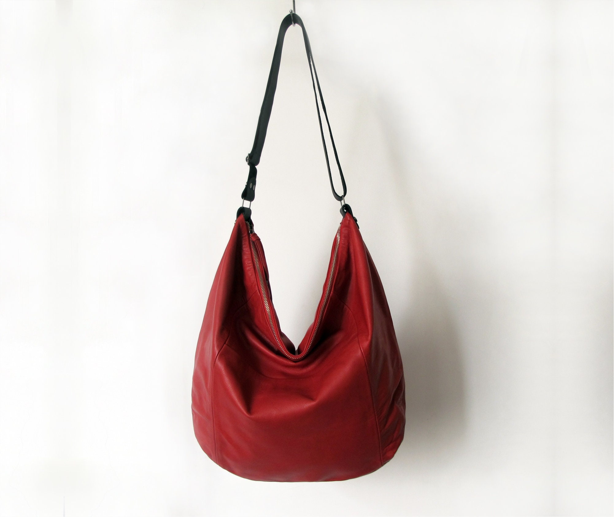 red leather handbag