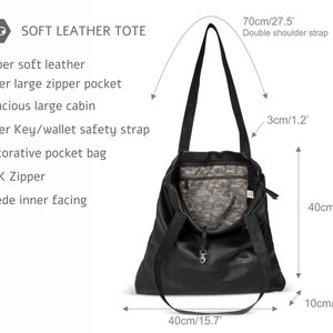Black leather tote with zipper black leather bag women SALE soft leather handbag- leather shoulder bag large leather bag slouchy leather bag image 5