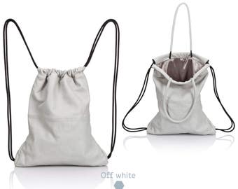 White Backpack - leather backpack purse SALE multi way leather back bag women leather handbag cinch sack leather tote drawstring backpack