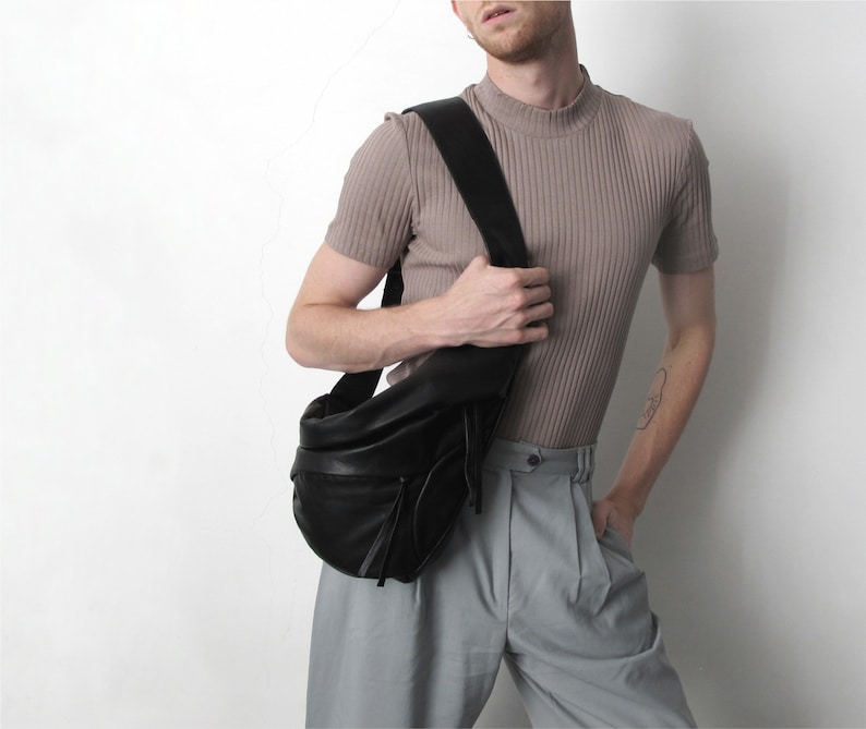 3in1 Black Leather Crossbody Bag UNISEX Leather Hobo Bag Soft Etsy