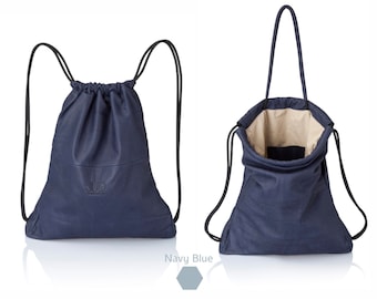 Men backpacks Navy blue leather backpack convertible leather bag leather sack bag laptop bag leather drawstring backpack leather rucksack
