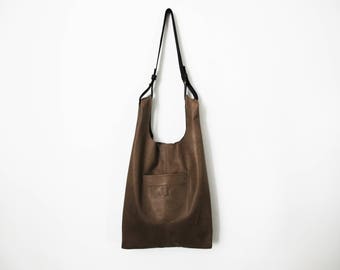 Gray leather tote crossbody- shopper leather bag- SALE slouchy leather tote gray leather shopper handbag handmade gray leather tote women