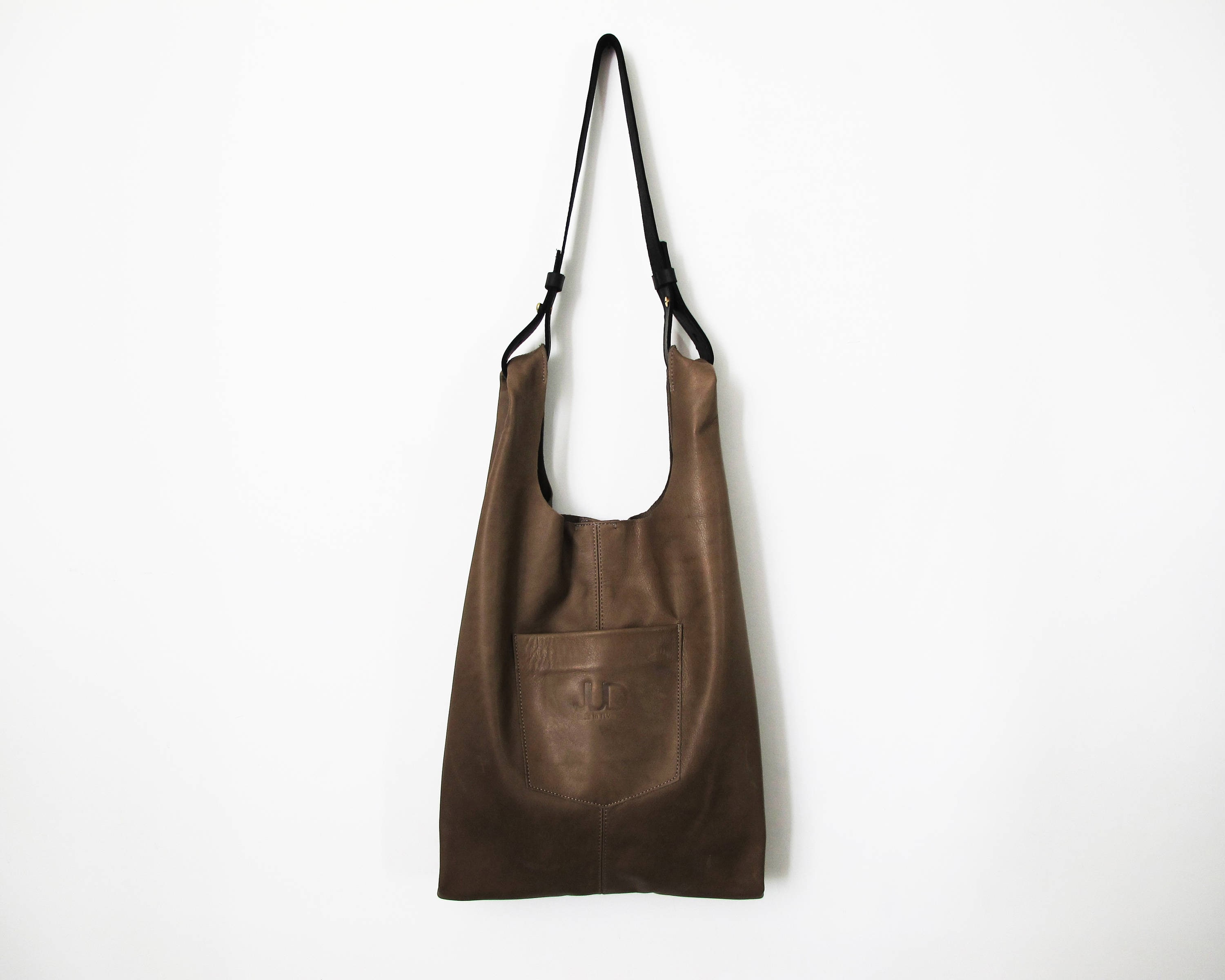 gray leather tote