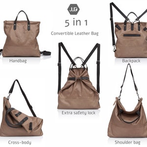 Bolso bandolera de cuero negro tejido / bolso bandolera convertible de cuero, bolso mochila unisex, mochila de mensajero de cuero para mujeres y hombres Walnut Brown