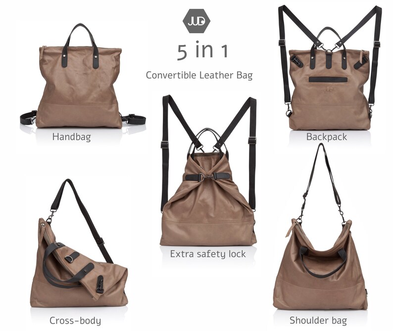 Bolso bandolera de cuero negro tejido / bolso bandolera convertible de cuero, bolso mochila unisex, mochila de mensajero de cuero para mujeres y hombres Walnut Brown