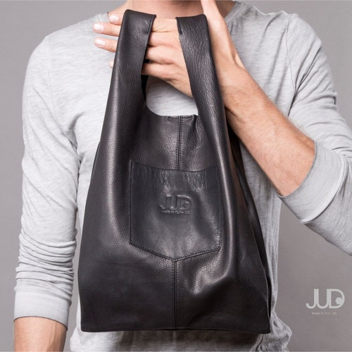 Black leather tote bag sale Clearance