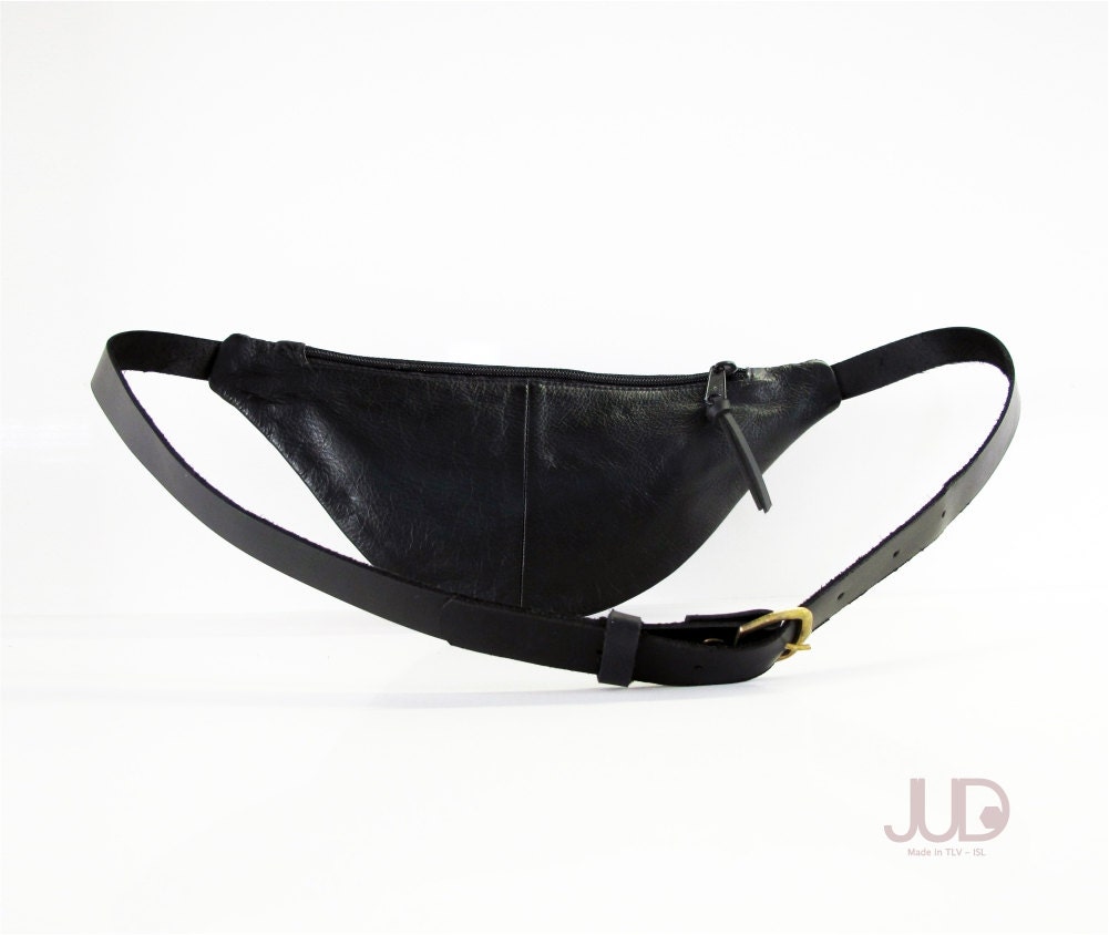 Black Leather Fanny Pack Men Black Leather Hip Bag SALE