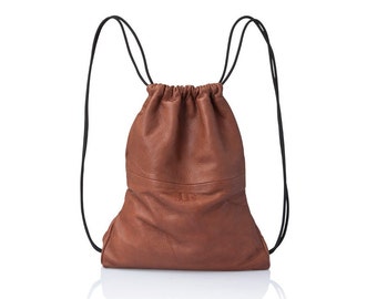 Brown Leather Backpack With Drawstring Closure / Drawstring  display picture 1