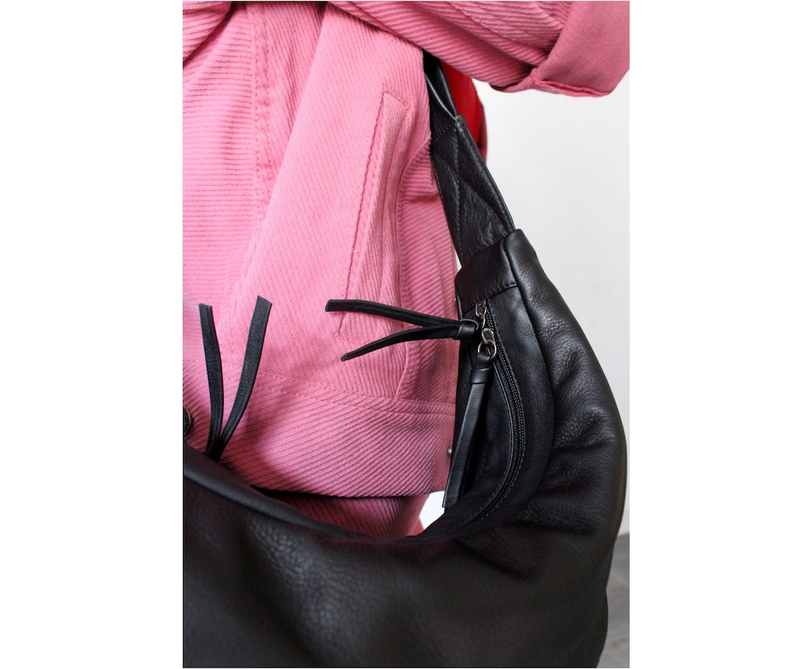 Leather banana bag women Black leather bag hobo leather bag Etsy