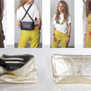3in1 Gold Leder Gürteltasche große Leder Bauchtasche Gold Ledertasche Leder Crossbody Damen Ledertasche Gold Leder Armband Clutch Geschenk