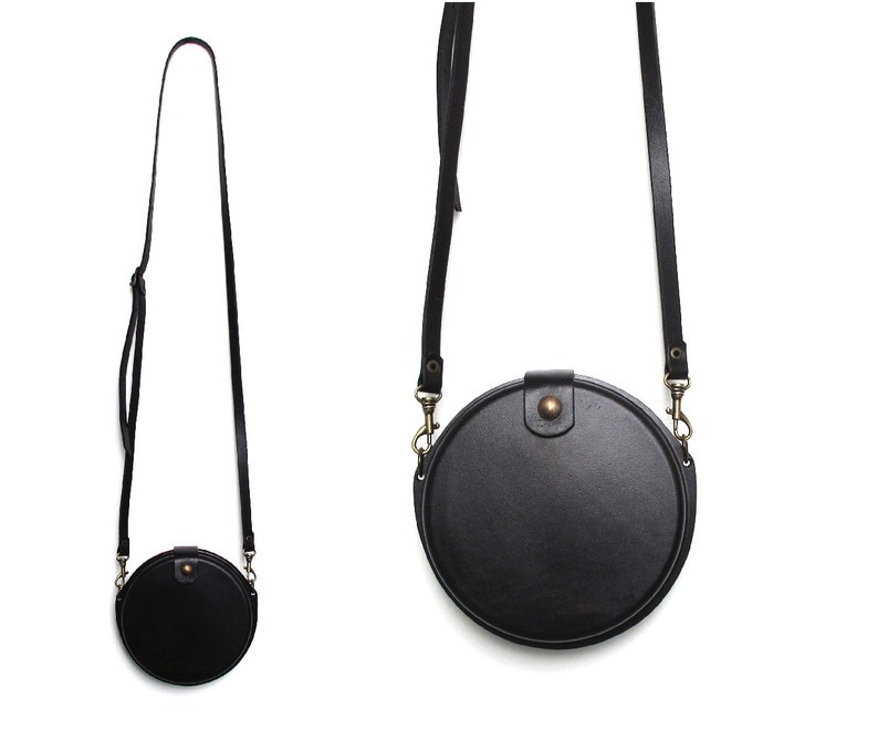 Round black leather purse bag SALE crossbody leather bag women Etsy
