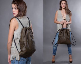 Olive green backpack women's Clearance