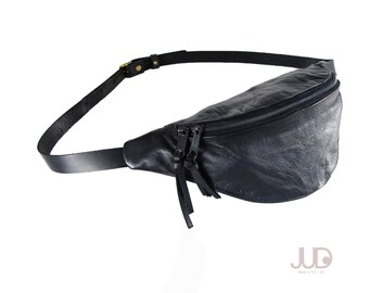 Black leather fanny pack - hip bag- waist Purse - black leather bag SALE waist pack holster - soft black leather pouch- leather shoulder bag
